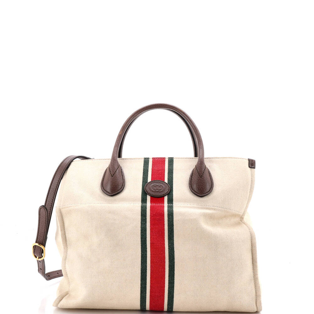 Gucci Small Foldable Web Tote Canvas with Leather